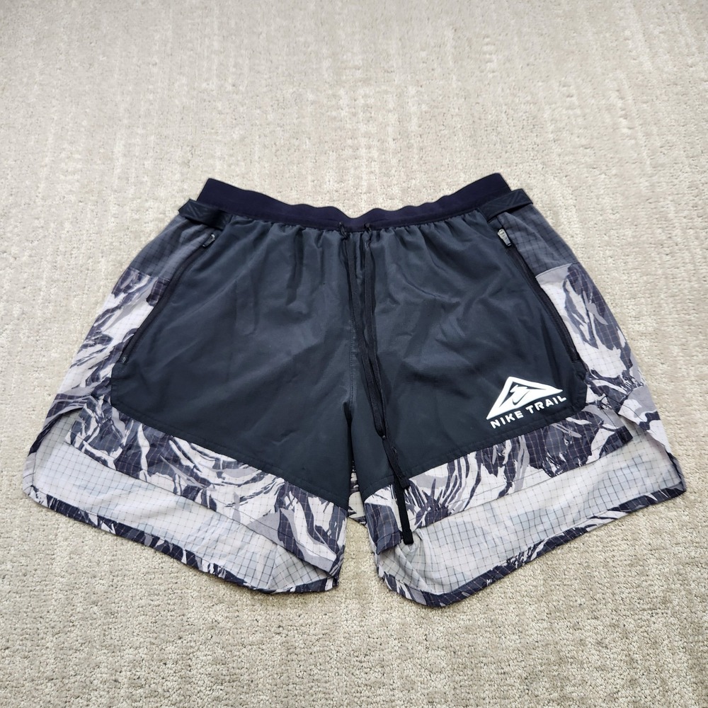 Nike Trail Shorts Men M Flex Stride Lined Running 5" Gray Black Woven Gorpcore